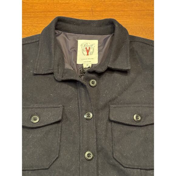 Medium Pinch Cole Haan Wool Blend Shirt Button Up Long Sleeve Solid Navy Blue - Picture 1 of 13